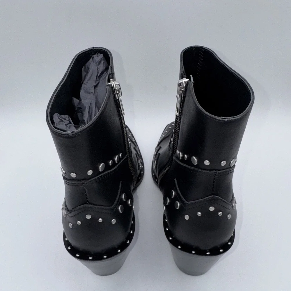 The Kooples Santiag Studded Boot Women's Size 7 EU 38 Black Leather Dustbag